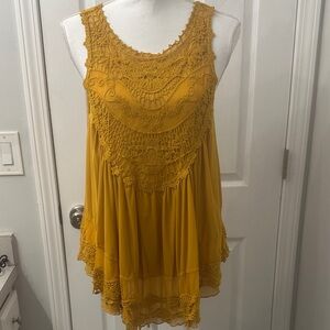Women's Mustard Crochet-Detail Sleeveless Tunic